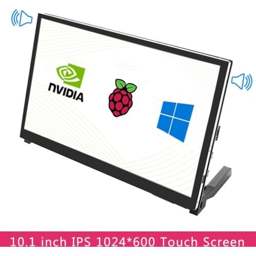 10.1 Inch LCD Raspberry Pi 4 IPS Capacitive Touch Screen 1024x600 Display with Speacker Holder Monitor for Raspberry Pi 4/3 PC