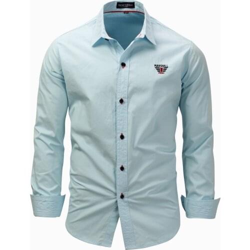 European and American Bussines Mens Casual Long-sleeved Shirt Pure Color Cotton Shirt
