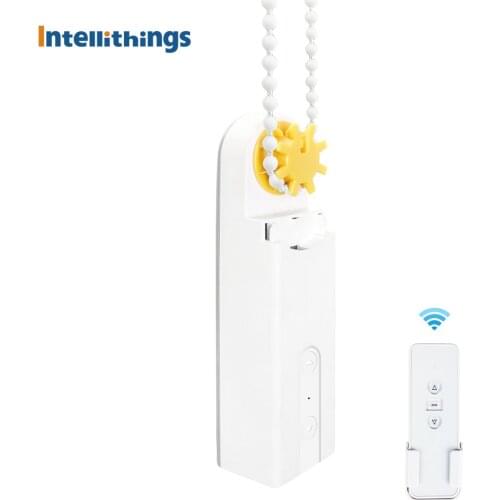 Intellithings RF Roller Shade Driver with Bean Cord Chain Roller Blinds Broadlink Built-in Battery Remote Control