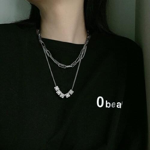 Kpop cute Smiley pendant necklace for women Transfer Rubiks Cube layered simple fashion vintage punk Metal chain women jewelry