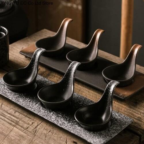Japanese-style Retro Ceramic Spoon-shaped Creative Caviar Dish Japanese Food Shop Tableware Snack Dish Dipping Dish Mustard Dish