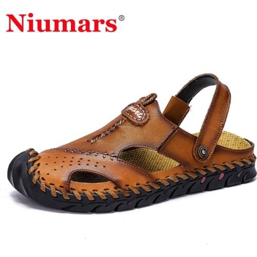 Summer Sandals Men Leather Classic Roman Breathable Sandals Slipper Outdoor Sneaker Beach Rubber Flip Flops Trekking Sandals