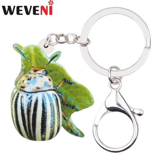 WEVENI Acrylic Cute Ladybug Beetles Leaf Key Chains Keychain Holder Summer Insect Jewelry For Women Girls Bag Purse Charms Gift