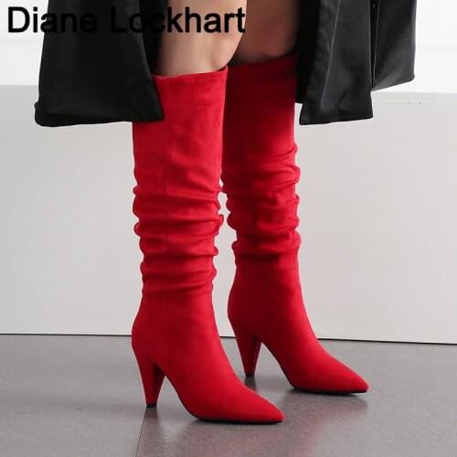 Women Fashion Boots Knee High Slim Boots Solid Color Riding Boot Woman Elegant Shoes Jane Martin Bota femme chaussure Large size