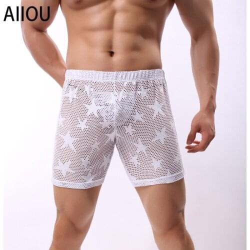 AIIOU Men Sexy Boxer Underwear Shorts Hole Mesh Breathable Pouch Gay Panties See Through Shorts Underpants Boxer Men Underwear