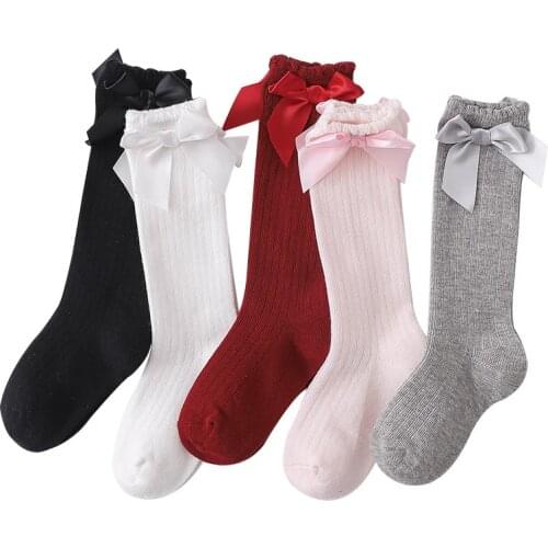 Newborn Socks Cotton Children Socks Girls Striped Bubble Mouth Knee Socks Baby Bow Cotton Socks Princess Socks