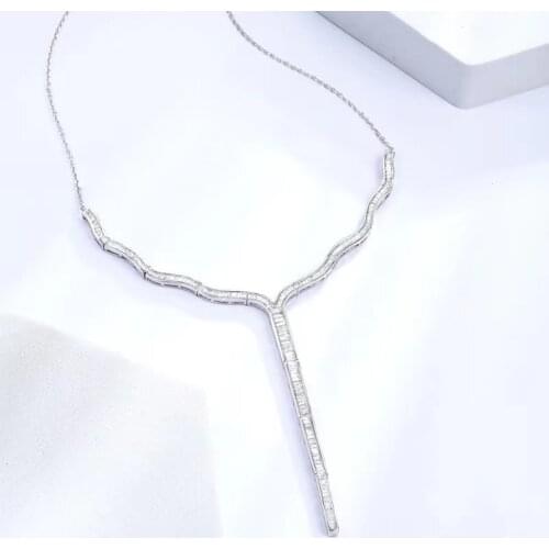 New High Grade Necklace Luxury Y-Shape Pendant AAA Crystal Zircon 925 Silver Fashion Jewelry For Women Wedding Valentines Gift