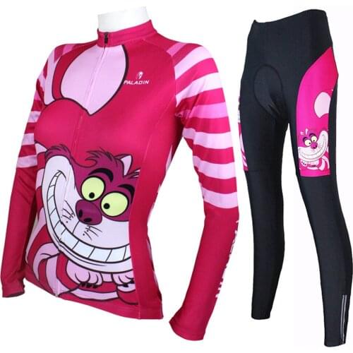 Big Mouth Cat Design Long Sleeved Cycling Jersey Lovely Womens Spring and Summer Sports Jerseys Pink Road mountain bike jerseys