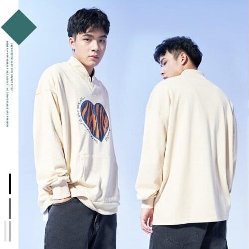 Autumn New Style American Style Brand Round Neck Sweater Love Printing High Neck Loose Oversized Couple Baseball Uniform Jacket