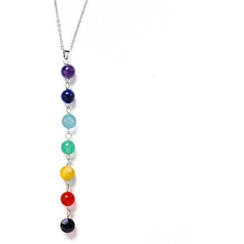 7 Chakra Gem Stone Beads Pendant Necklace Women Yoga Reiki Healing Balancing Maxi Chakra Necklaces Bijoux Femme Jewelry 2018 New