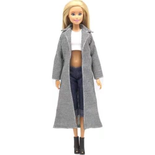 11.5" Houndstooth Plaided Parka Outfits for Barbie Doll Clothes Winter Coat Jacket Dress 1/6 BJD Dolls Accessories Kids DIY Toys