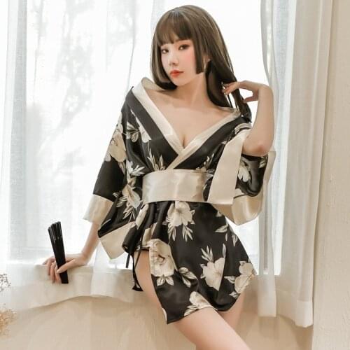 Sexy Kimono Uniform Lingerie Women Role Play Printed Lace Up Bandage Bow Long Sleeve One Piece Fashion Lady disfraces eróticos