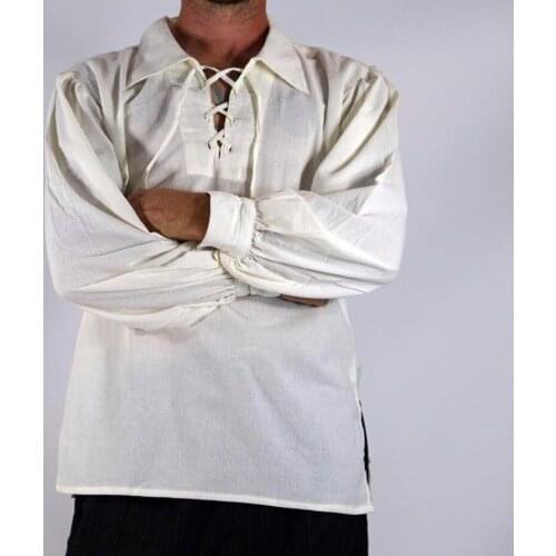 Adult Men Medieval Renaissance Grooms Pirate Tunic Top Larp Costume Lace Up Shirt Middle Age Viking Cosplay Top Cosplay