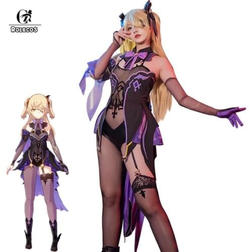 ROLECOS Fischl Cosplay Costume Game Genshin Impact Fischl Cosplay Costume Women Sexy Jumpsuit Halloween Bodysuit Sleeve Full Set