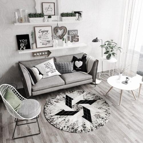 Luxury cowhide seamed rug real natrual cowskin round carpet black and white mixed living room bedroom decorative ground mat