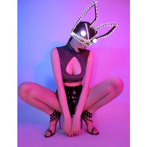 Sexy dancer costume with led light masks Nightclub bar party girl stage show dance wear