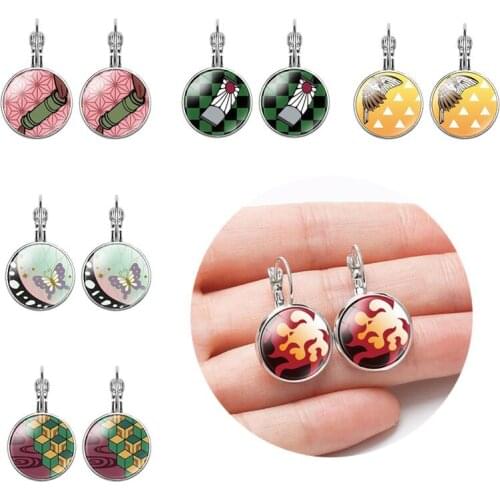 Anime Demon Slayer Earrings Kimetsu No Yaiba Blade of Ghost Earings Unisex Cosplay Props Hanafuda Drop Earrings Jewelry Gift