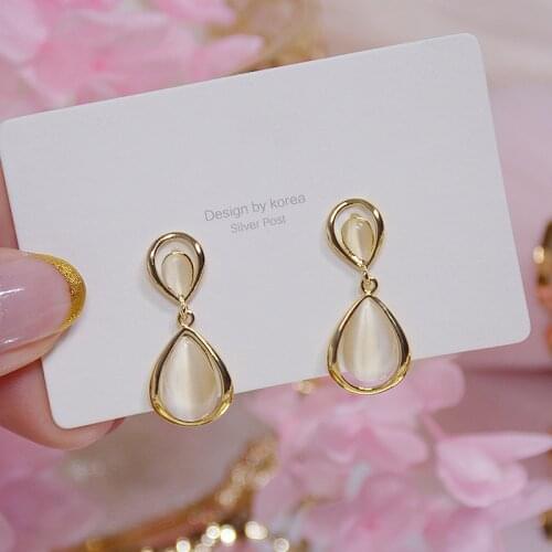 Temperament Drop Opal Women Earrings Charm Gradient Opal Stud Earring Wedding Bridal Jewelry Accessories Pendant Birthday Gfit