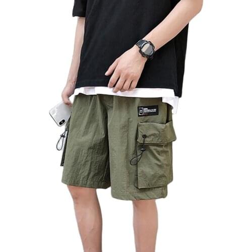 Casual Cargo Shorts Solid Color Cotton Fifth Cargo Pants Drawstring Elastic Waistband Pockets Summer Fashion Male Shorts