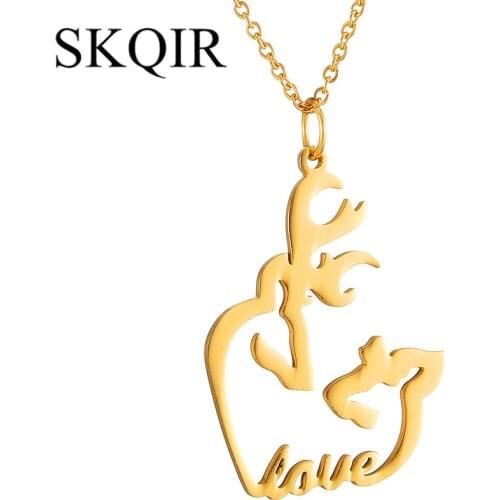 SKQIR Deer Horn Antler Necklace Unique Animal Pendant Minimalist Jewelry For Women Cute Love Heart Tiny Necklace Fashion