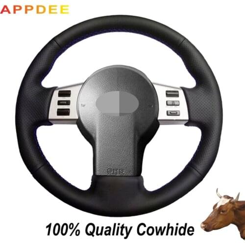 Hand-stitched Black Genuine Leather Steering Wheel Cover for for Infiniti FX FX35 FX45 2003-2007 Nissan 350Z 2003-2006