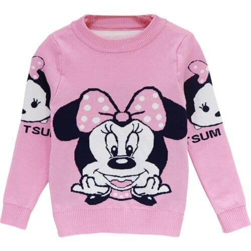 Mickey Minnie Girls Sweater Winter Autumn Knitted Sweaters Pullover Coat Double Padded Baby Kids Clothes Cartoon Tops