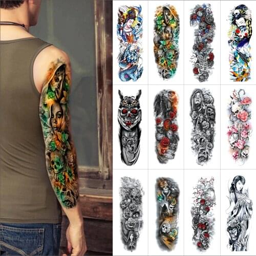 Temporary full-arm tattoo sticker Flowers eyes tigers skull dragon sleeve Fake tattoo for Men and women thigh 480*170mm