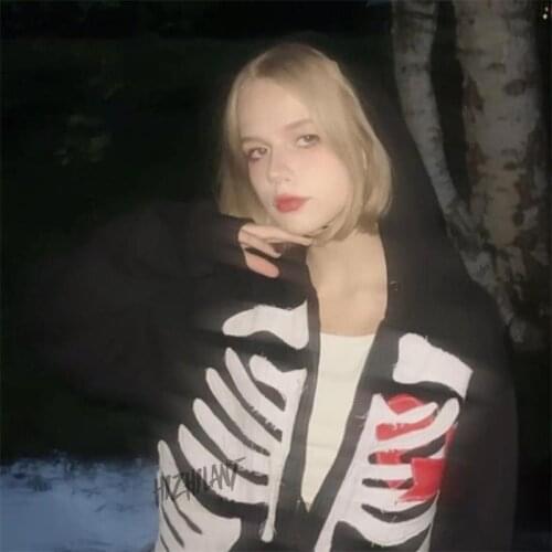 Women Jacket Zip-up Streetwear OverSized Hoodies Women Jacket Skeleton Print Goth Harajuku Y2k aesthetic Clothes grunge Punk