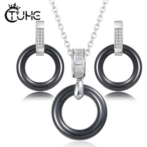 Women Geometric Wedding Party Jewelry Sets Heathly Ceramic Pendant Necklace Earrings Wedding Birthday Jewelry Gift