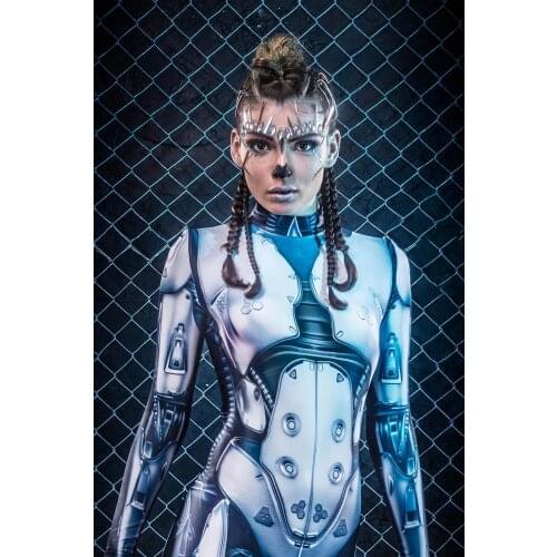 Womens Sexy Actress Costume Robot Punk Sci-Fi Costume Future Warrior Cosplay Halloween Clothes Costume