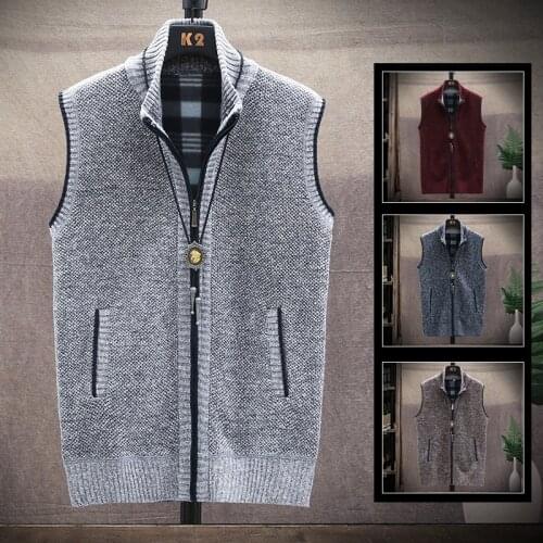Spring autumn mens sweater vest casual slim catch velvet thick winter warm sleeveless vest zipper cardigan sweater vest