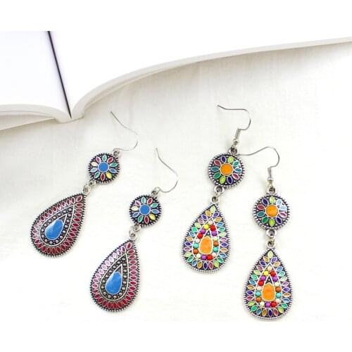 2 Style Circular droplet shape Drop Earrings 7 colors Rainbow Bohemia Retro Fashion Jewelry Ethnic Wind and Ear Drop Brincos