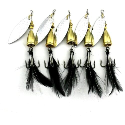 5pcs Spoon Fishing Lure Artificial Metal Sequin Bait Fresh Water Swimbait 6.5cm 7.5g Peche Feather Hook Spinner Fishing Tackle