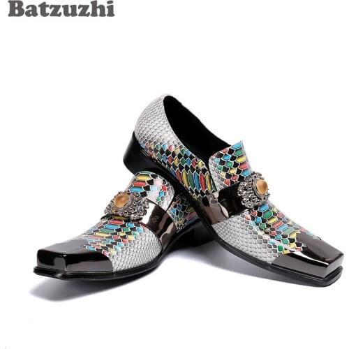 Batzuzhi Personality Design Mens Shoes Square Toe Color Leather Dress Shoes Men Slip-on Party, Business & Wedding Footwear Men