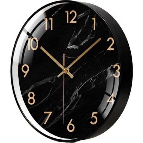 Black Large Metal Wall Clock Watch Nordic Modern Clocks Wall Home Decor Creative Silent Quartz Kitchen Watch Marble Pattern Gift