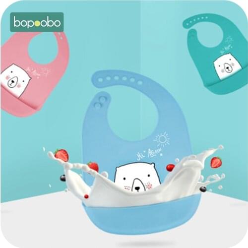 Bopoobo 1PC Baby Bib Silicone BPA Free Bib Silicone baby Eating Bib Three-dimensional Disposable Child Bib Fasion Style Useful