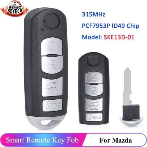 KEYECU Smart Remote Key 4 Button fob FSK 315Mhz PCF7953P 49 Chip for Mazda CX-9 CX9 2016 2017 2018 WAZSKE13D02 / SKE13D01