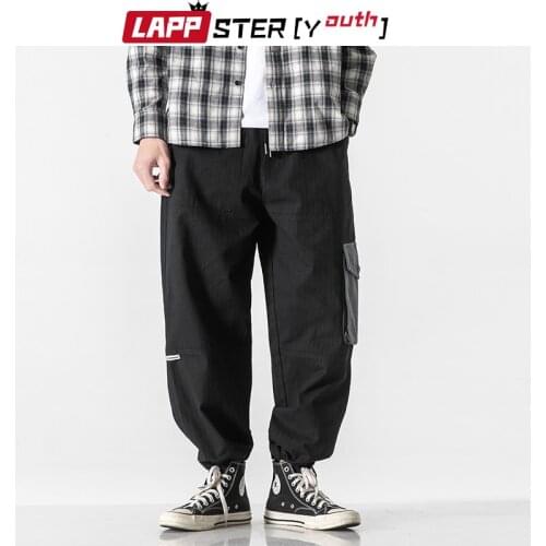 LAPPSTER-Youth Men Wide Leg Harajuku Streetwear Cargo Pants 2021 Mens Causal Vintage Sweat Harem Pants Male Kpop Pockets Joggers