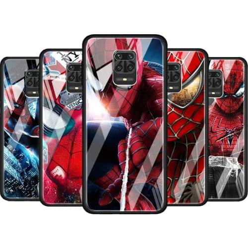 Spiderman Marvel for Xiaomi Redmi Note 10 Pro Max 10S 9T 9S 9 8T 8 7 Pro 5G Luxury Tempered Glass Phone Case Cover