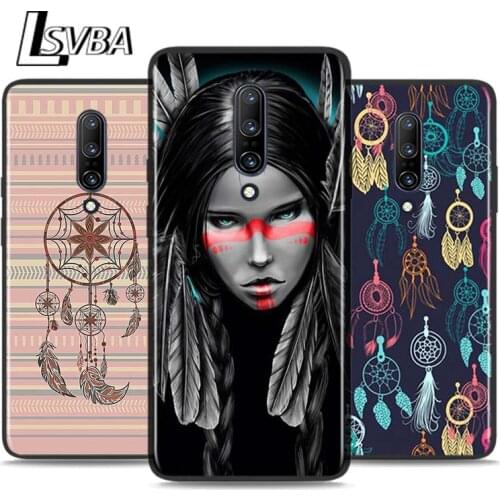 Black Silicone Case Indian Feathers Girl For OnePlus 5 5T 6 6T 7 7T 8 8Pro Super Bright Glossy Phone Case Cover