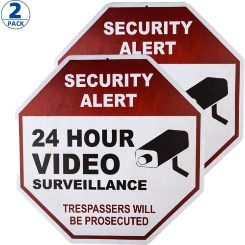 DL-Security Signs,2 Pack 24 Hour Video Surveillance Signs,Octagon 12 x12 Inches CCTV Security Camera, UV Protected & Waterproof