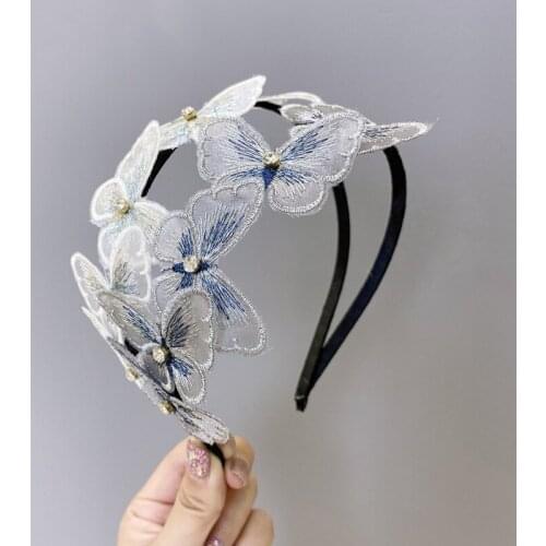Fairy Embroidery Butterfly Pearl Headbands for Women Designer Flower Girls Hair Accessories Hairband Head Wrap Hair Band Korean