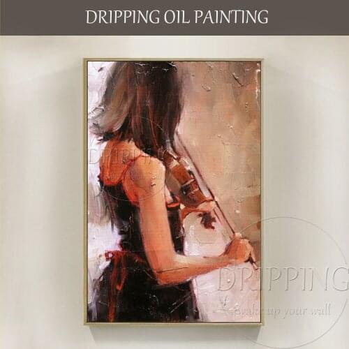 Impressionist Wall Art Hand-painted High Quality Lady Play Violin Oil Painting Play Violin Figure Oil Painting for Study Room