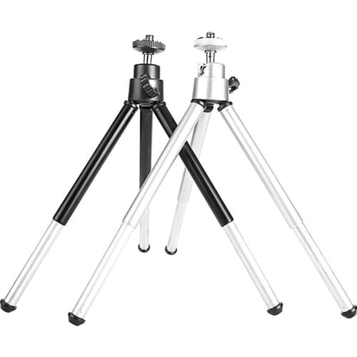 Camera Tripod Telescopic Aluminum Alloy Tripod Go Pro Mini Mobile Phone Holder Silver Cellphone Tripod Phone Stand Bracket CN