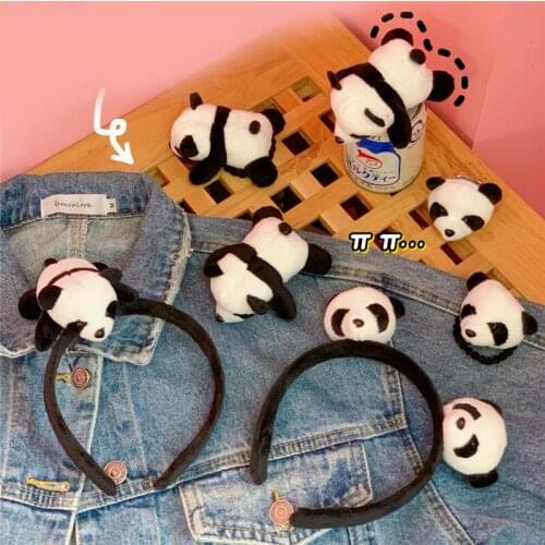 Kawaii Little Panda Ornament Korean Cartoon Panda Hair Band Brooch Soft Hair Tie Grips for Girls Kids Bag Clothing Accessories