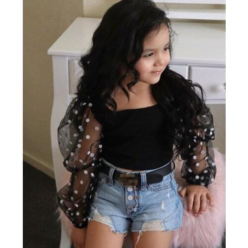 2Pcs Toddler Baby Girls Clothes Outfits Flare Long Sleeve Top Blouse Denim Short Pants Set Children Costumes