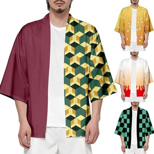 Demon Slayer Cosplay Costume Kimetsu no Yaiba Kisatsutai 3D Printed Kimono Cloak Kamado Tanjirou Coat Tops Halloween Party