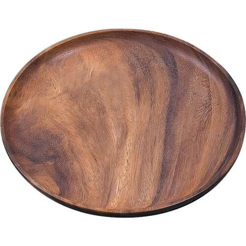 Round Solid Wood Board Whole Acacia Wood Fruit Plate Wooden Saucer Tea Plate Dessert Dinner Breakfast Plate