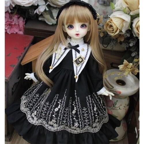 Doll Dress Black Color Court Clothes BJD Dress + Hair Band for For 1/4 MSD Doll, 1/6 BJD Doll,1/3 BJD Doll and barbie clothes