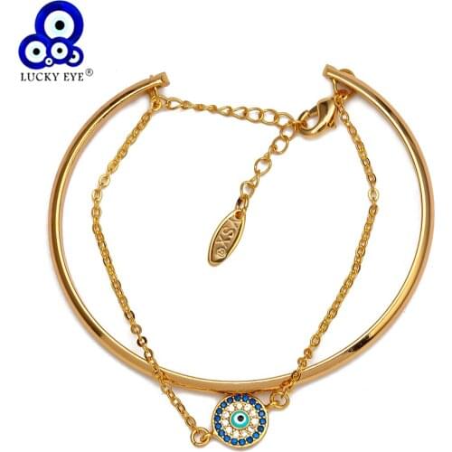 Lucky Eye Turkish Evil Eye Bangle Bracelet Set Gold Color Open Bangle Adjustable Fashionable Jewelry for Women Men Male EY6499